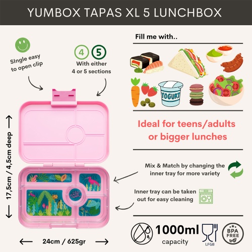Yumbox Tapas Leak Free Lunchbox 5 Compartment Capri Pink