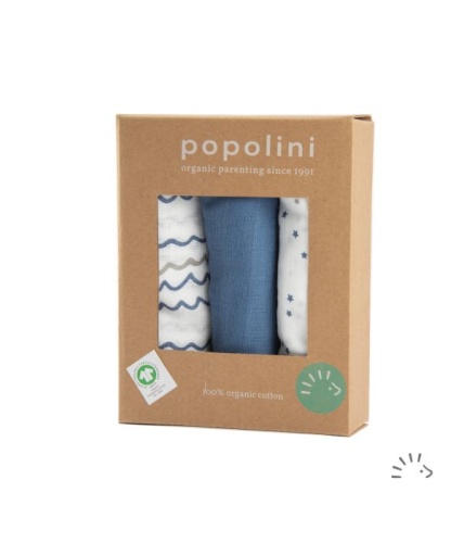 Popolini Organic Cotton Light Muslin Cloths 3 pack Starry Sea