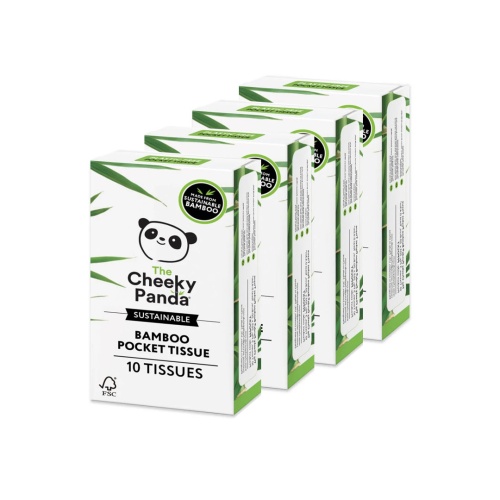 Cheeky Panda 3 Ply Bamboo Pocket Tissues in Plastic Free Packaging 4 Pack