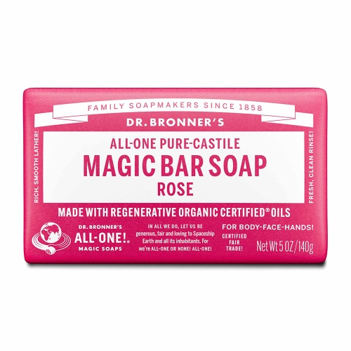 Dr Bronners Pure Castile Soap Bar - For Face, Body & Hair  - Organic Hemp Oil & Rose