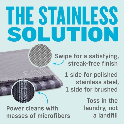 E Cloth Stainless Steel Cleaning Cloths 2 Pack - Removes Grease & Grime