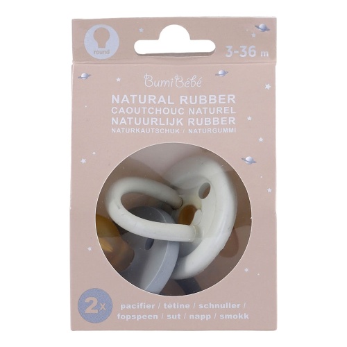 Hevea Natural Rubber Bumibebe Baby Soothers 2 Pack - Round Teat - Dove Grey & Sage