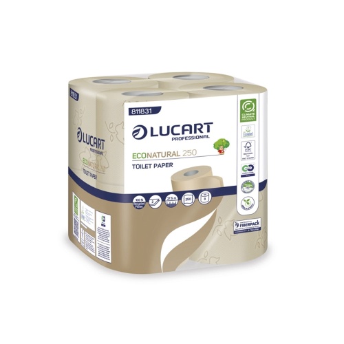 Lucart EcoNatural 2-Ply Toilet Rolls in Paper Packaging from 100% Recycled Paper Fibres - 8 Pack