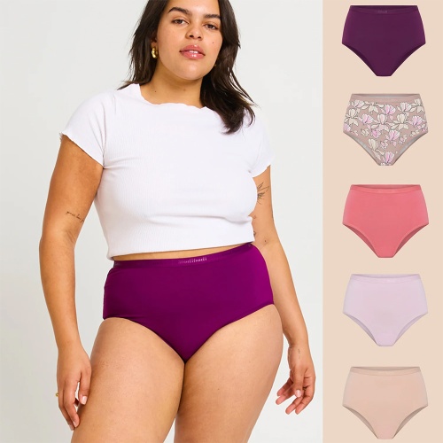 Modi Bodi Classic Full Brief Everyday Bundle 5 Pack - Moisture Wicking - Replaces Daily Pads & Liners