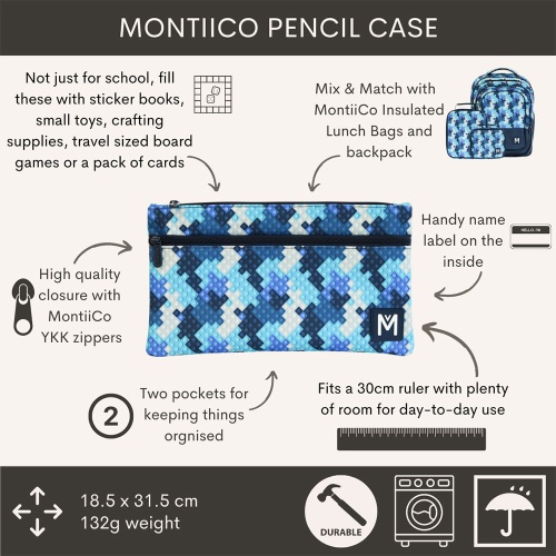 Montii Extra Large Pencil Case with 2 Pockets - Block Land