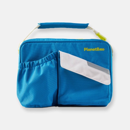 Planetbox Insulated Lunch Bag with Bottle Pocket - Easy Wipe Recycled Polyester - Ocean