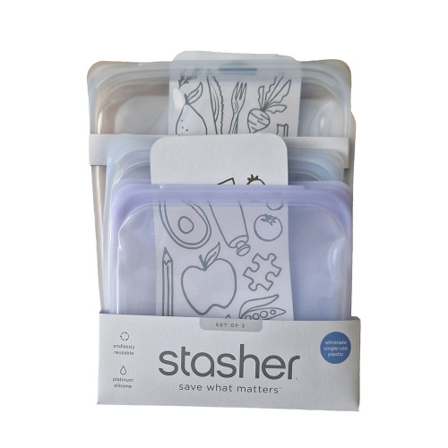 Stasher Reusable Plastic Free Half Gallon Bag & 2 Sandwich Bags Set