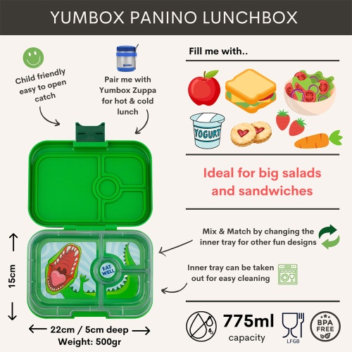 Yumbox 4 Compartment Panino Lunchbox Jurassic Green