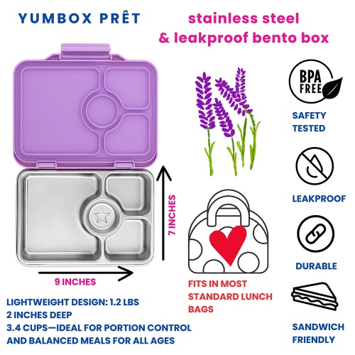 Yumbox Pret Stainless Steel Leakproof Lunchbox Lavande Purple