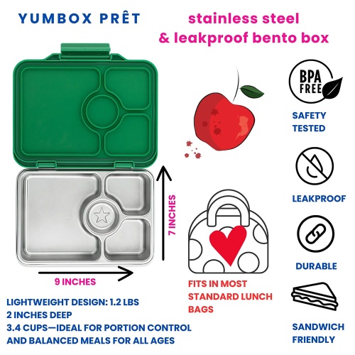 Yumbox Pret Stainless Steel Leakproof Lunchbox Pomme Green