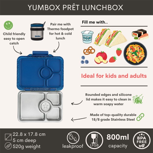 Yumbox Pret Stainless Steel Leakproof Lunchbox Twilight Blue Glitter Edition