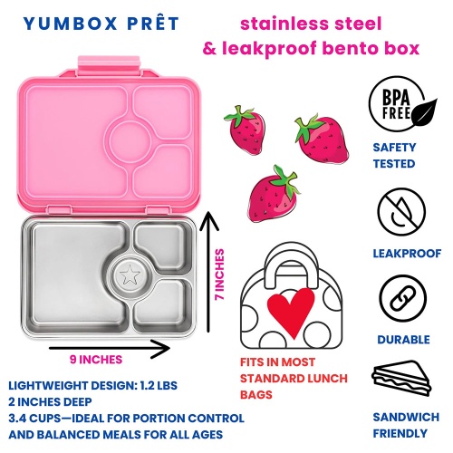 Yumbox Pret Stainless Steel Leakproof Lunchbox Versaille Pink