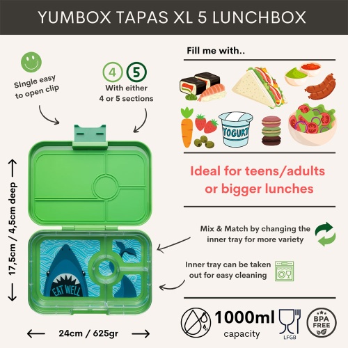 Yumbox Tapas XL Leak Free Lunchbox 4 Compartments Jurassic Green