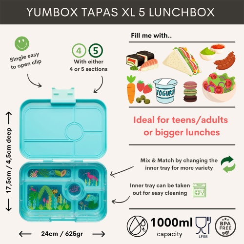 Yumbox Tapas Leak Free Lunchbox 5 Compartments Antibes Blue