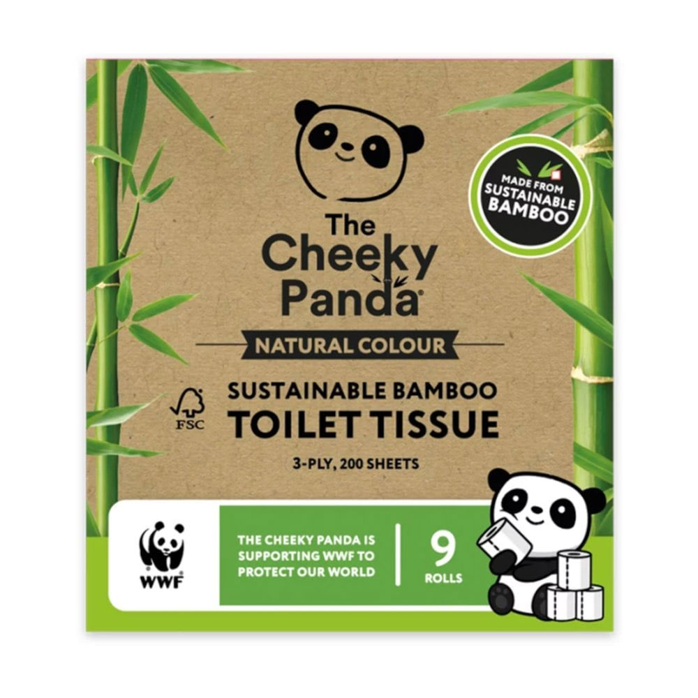 Cheeky Panda 100% Natural & Sustainable Bamboo Toilet Tissues - 9 Rolls - Natural Colour