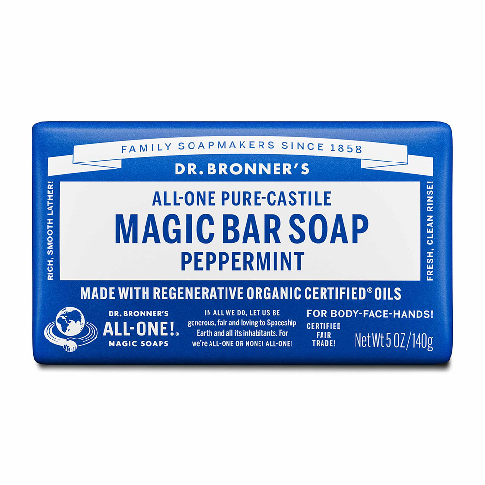 Dr Bronners Pure Castile Soap Bar - Cool Skin, Clear SInuses and Sharpen Mind - Peppermint