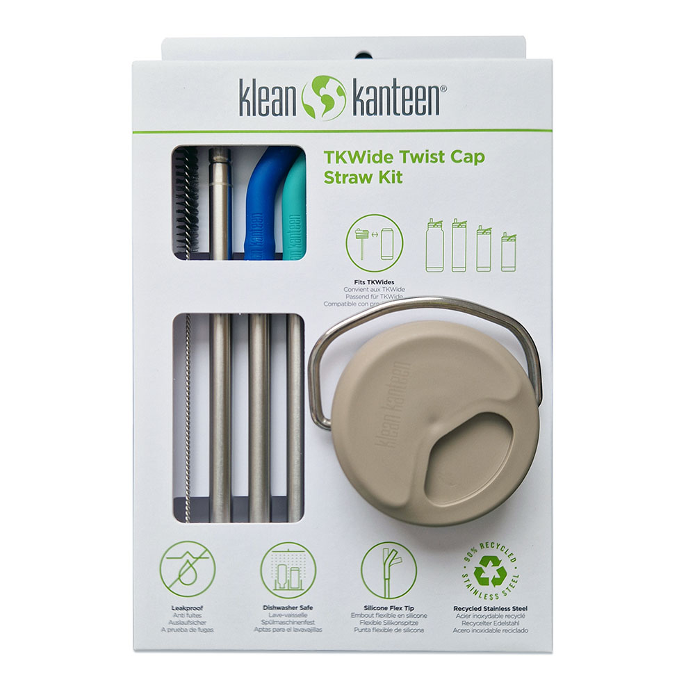 Klean Kanteen TK Wide Twist Cap with Straw Kit - Fits All TKWide Sizes - Taupe