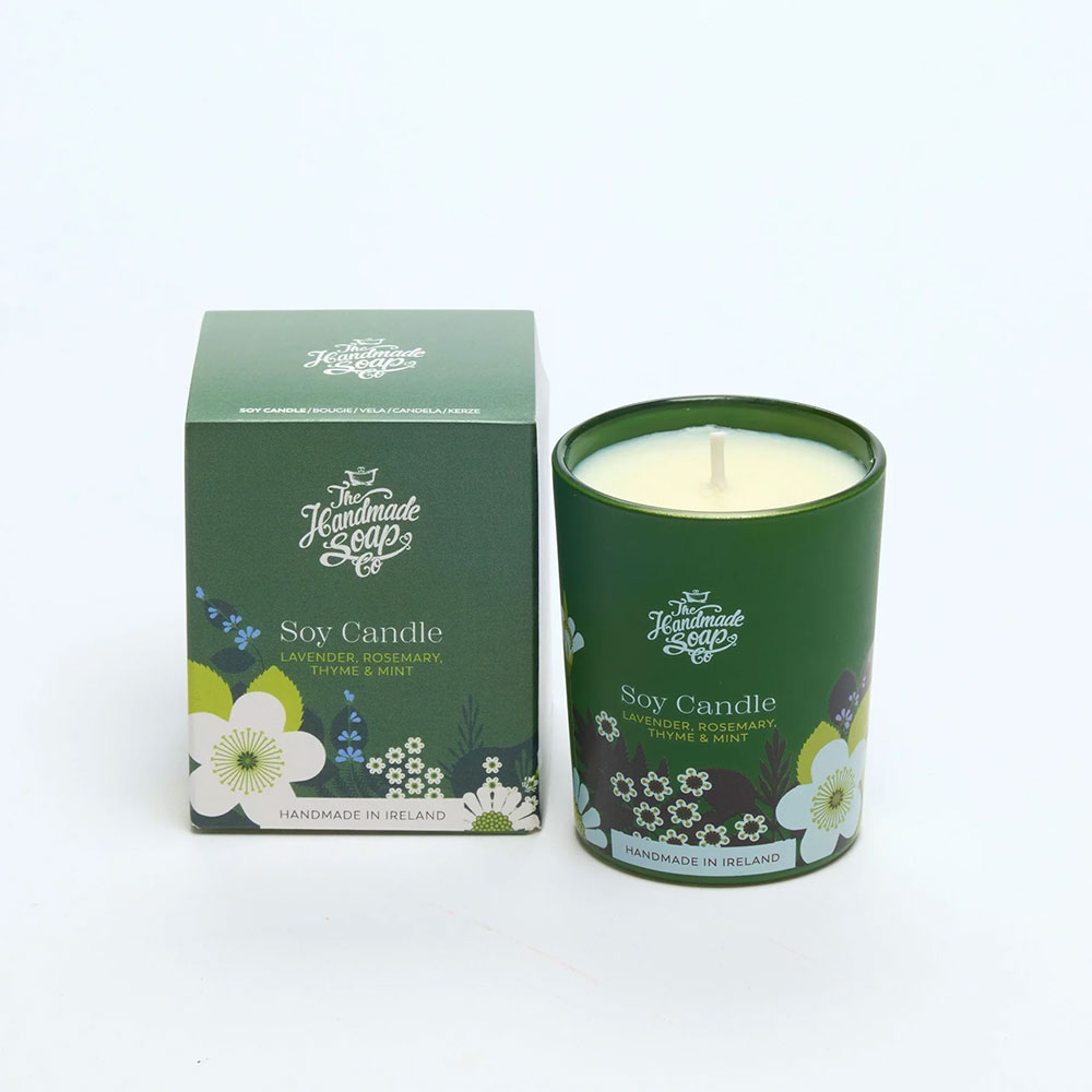 The Handmade Soap Company Soy Wax Candle - Uplifting and Soothing Lavender Rosemary Thyme & Mint 70g