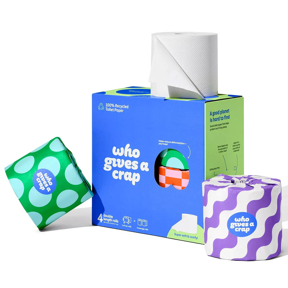 Who Gives A Crap Double Length Recycled Toilet Paper - 4 Pack