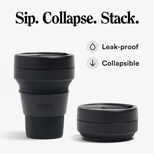 Stojo Reusable Coffee Cup - Collapses Down to Fit in Your Pocket or Bag - Carbon