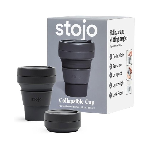 Stojo Reusable Coffee Cup - Collapses Down to Fit in Your Pocket or Bag - Carbon